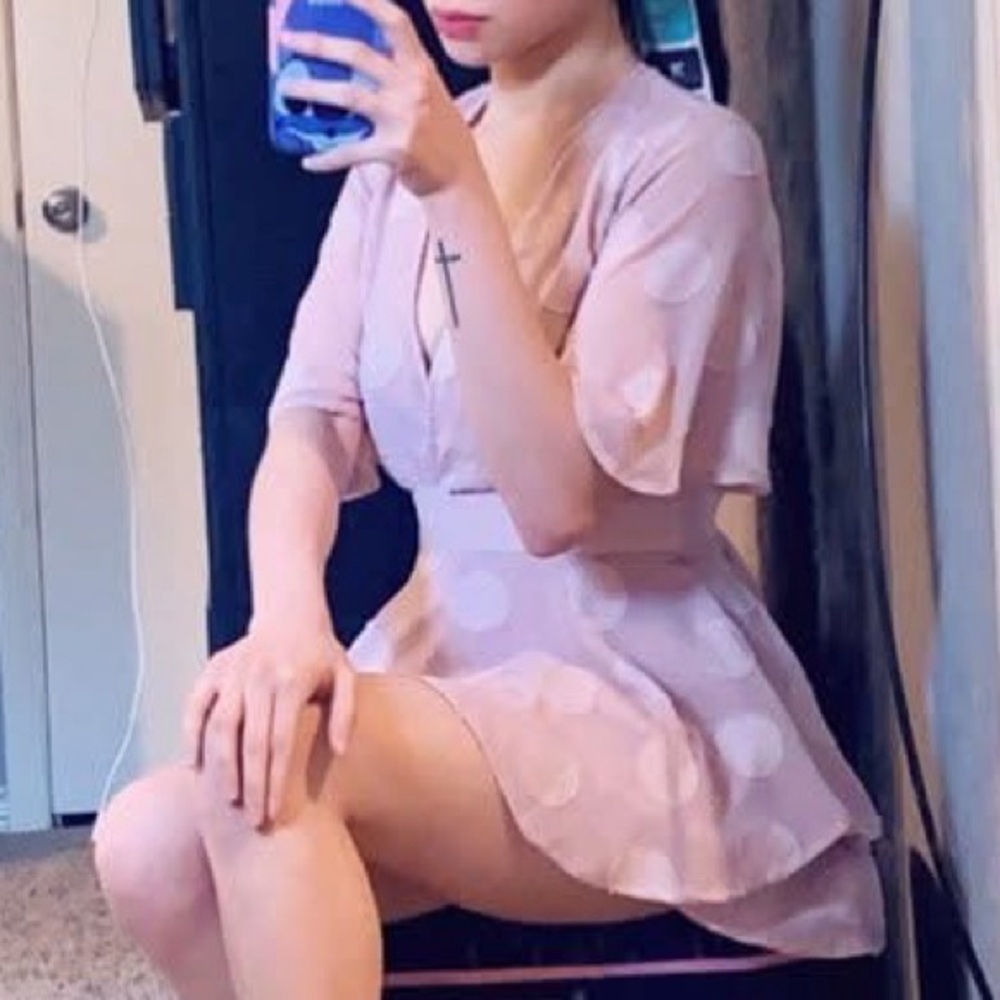 Pink Wrap Dress with Polka Dot Pattern